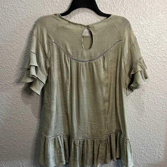 Altar’d State size Med Olive Embroidered Top ruffle - Picture 2 of 5